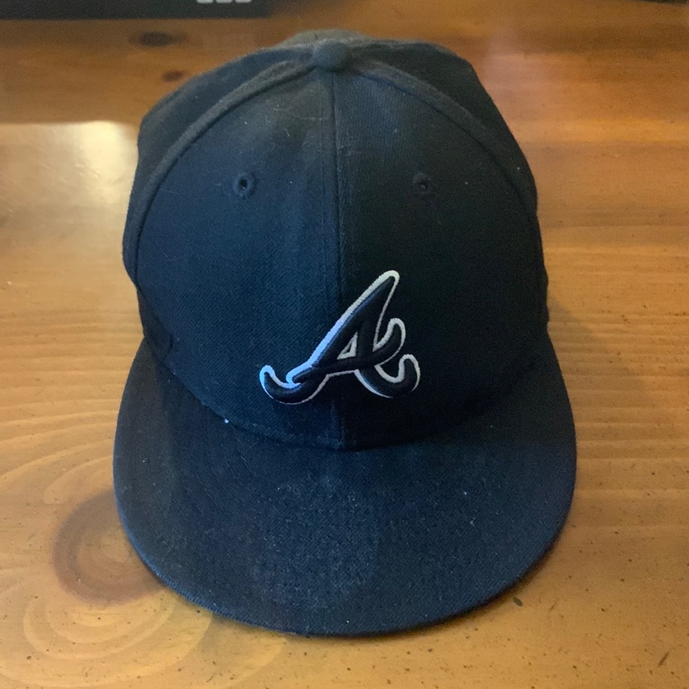New Era 59Fifty Men Hat MLB Basic Atlanta Braves "A" Black Fitted Wool Cap